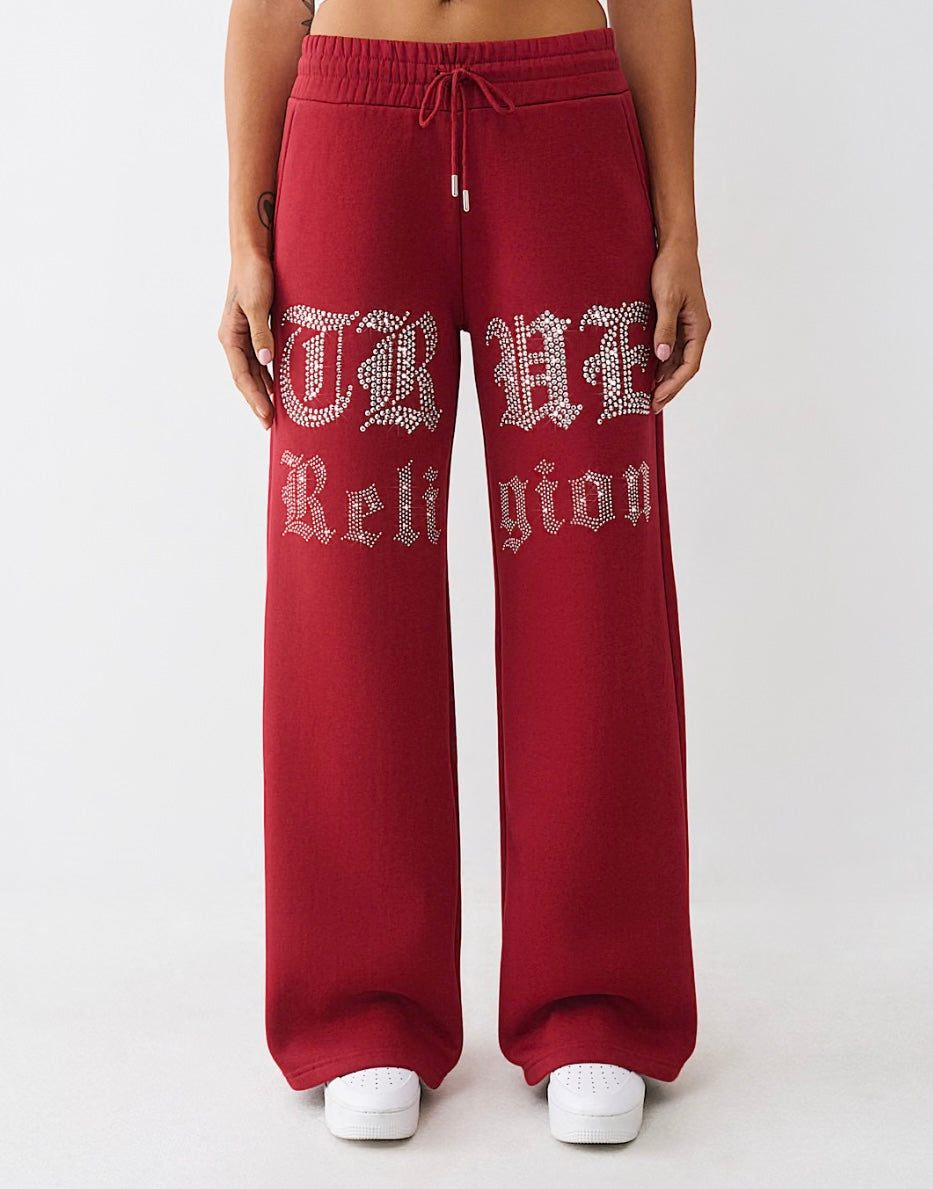 CRYSTAL SCRIPT WIDE LEG SWEATPANT