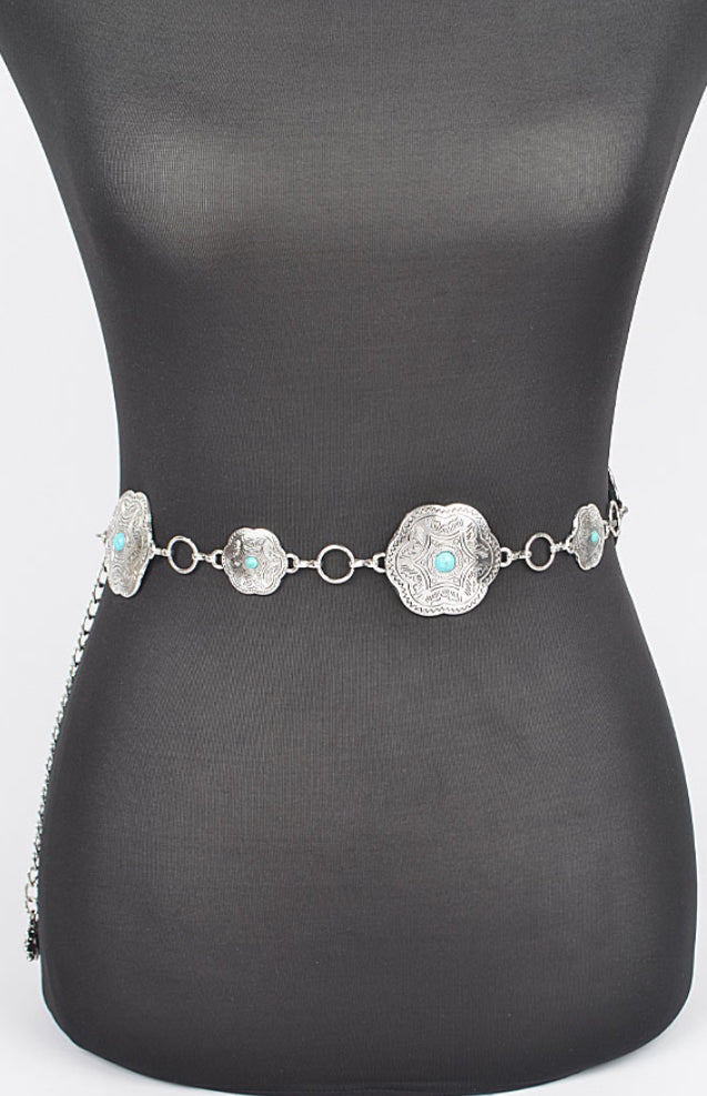 Metal Chain Belt W/Turquoise