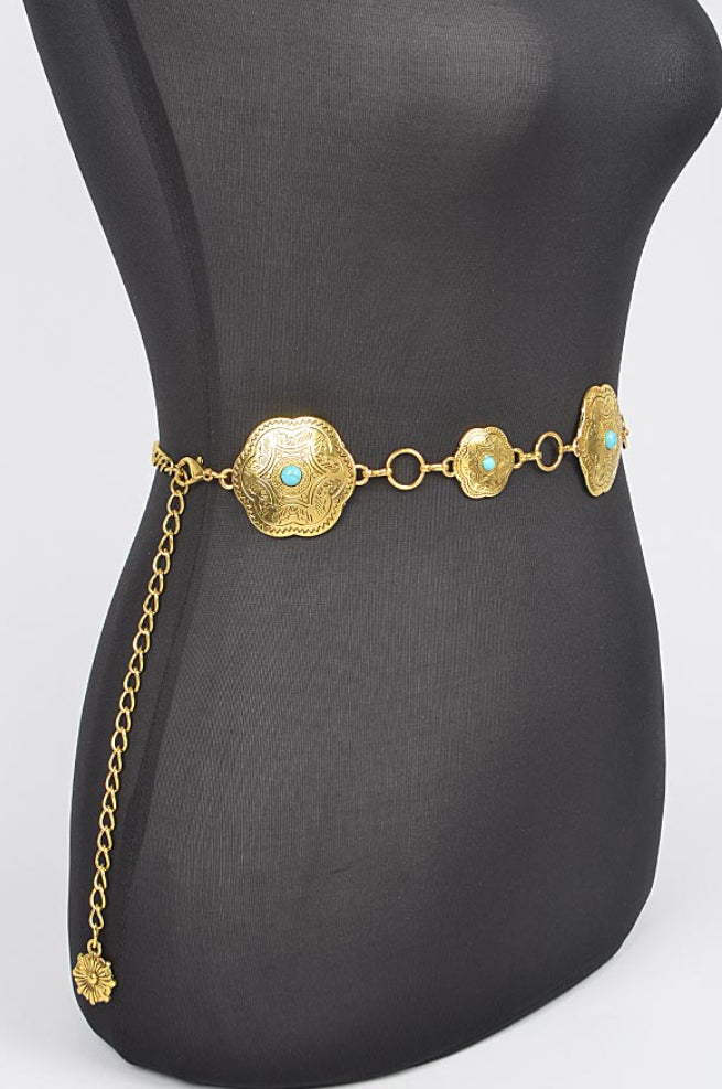 Metal Chain Belt W/Turquoise