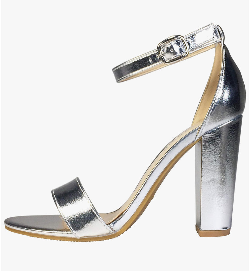 Rampage Metallic Block Heel Sandals – Silver