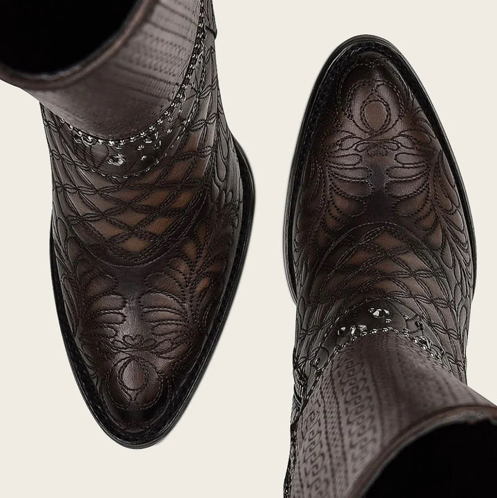 LD BLACK/BROWN EMBROIDERY & STUDS ROUND TOE