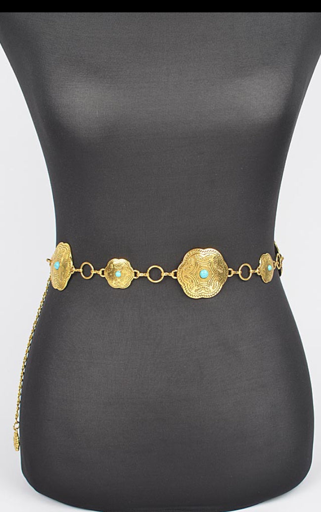 Metal Chain Belt W/Turquoise