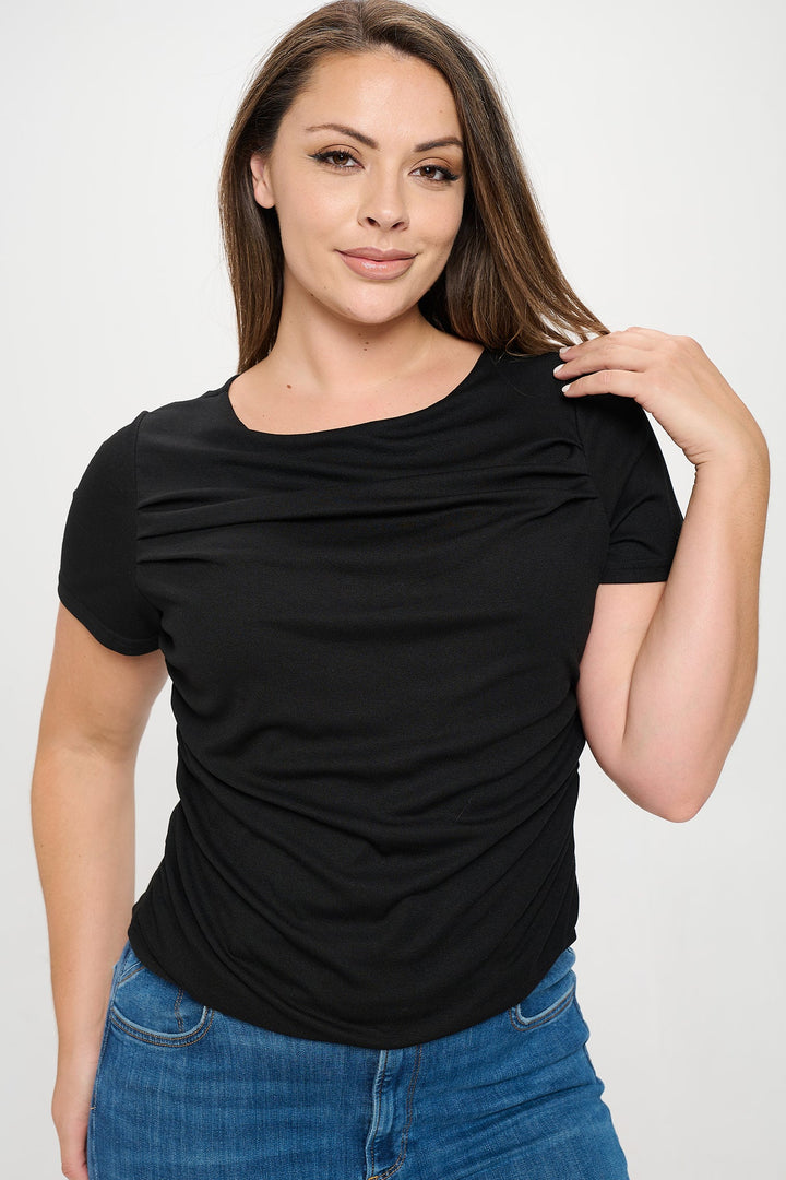 Short Sleeve Boat Neck Ruched Top