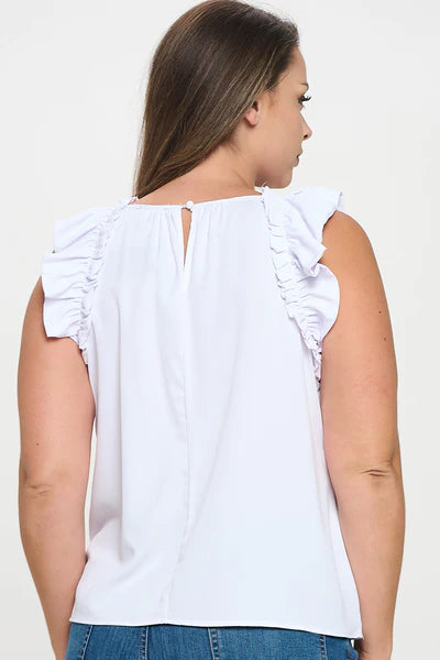 Solid Sleeveless Ruffle Trim Top