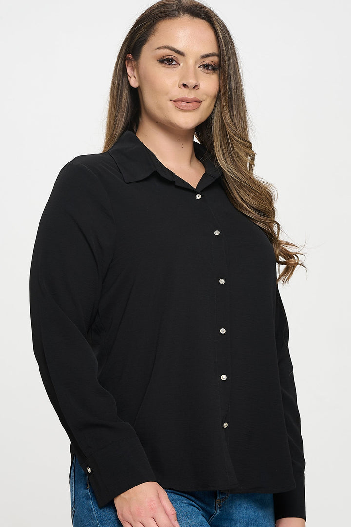 Collared Button Down Long Sleeve Top