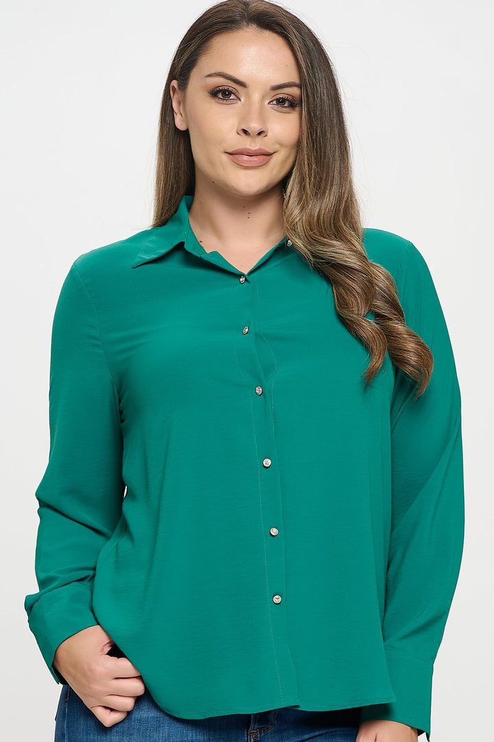 Collared Button Down Long Sleeve Top