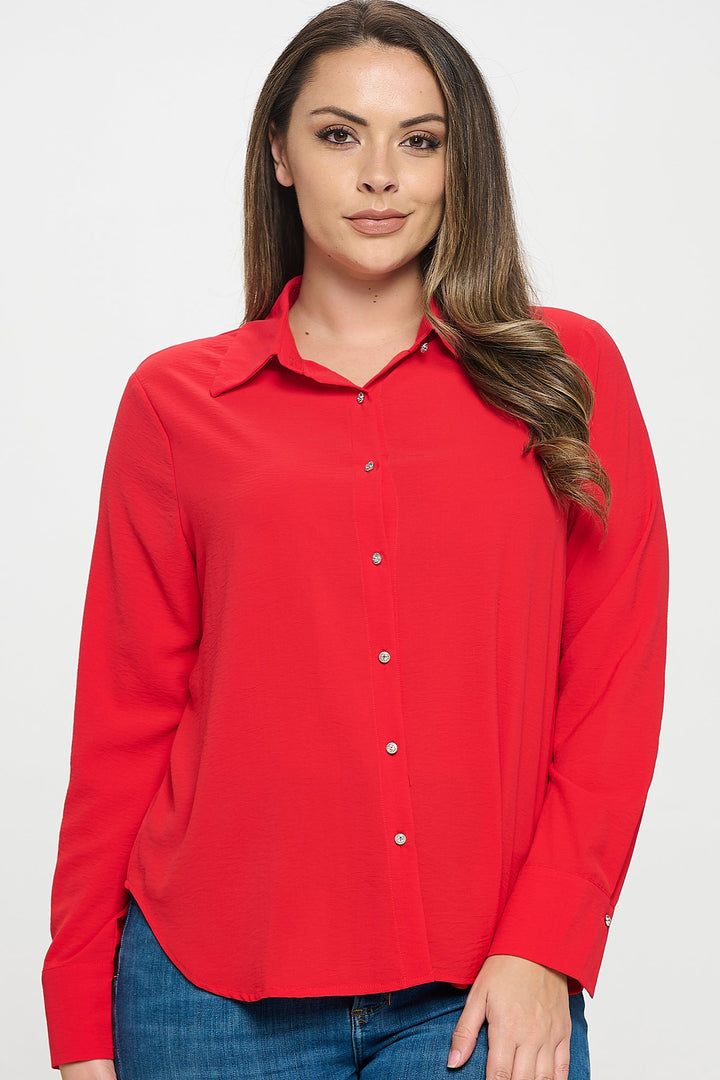 Collared Button Down Long Sleeve Top