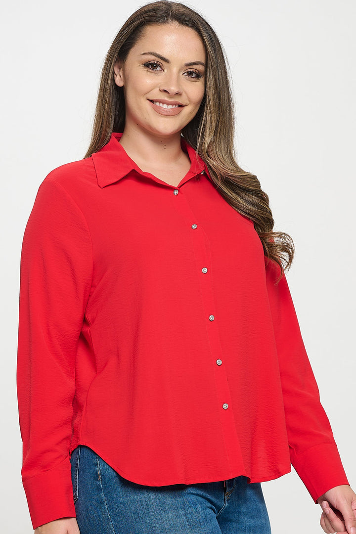 Collared Button Down Long Sleeve Top