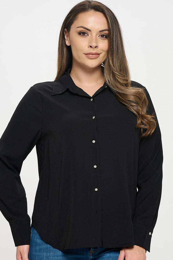 Collared Button Down Long Sleeve Top