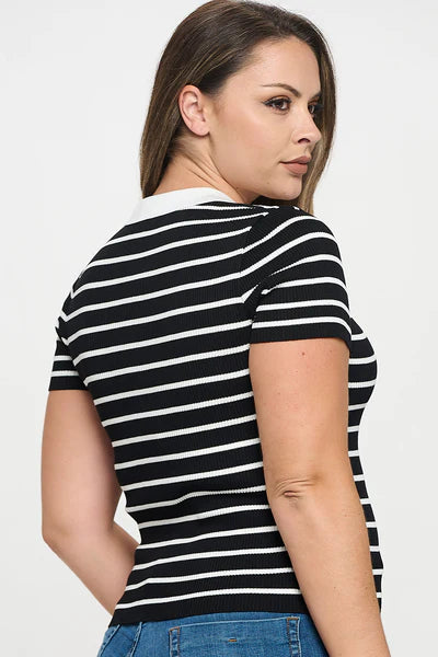 V-Neck Striped Polo Shirt