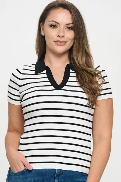 V-Neck Striped Polo Shirt