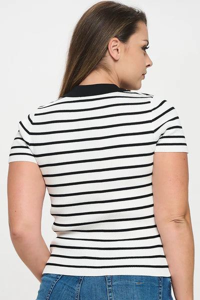 V-Neck Striped Polo Shirt