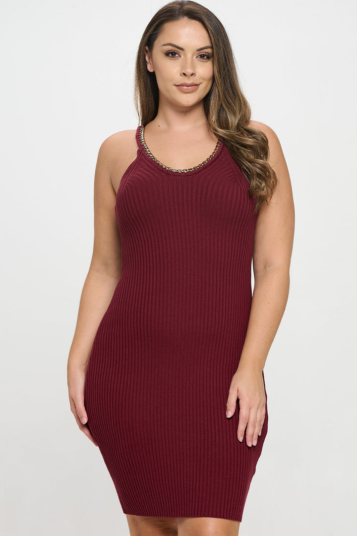 Chain Trim Ribbed Knit Dress