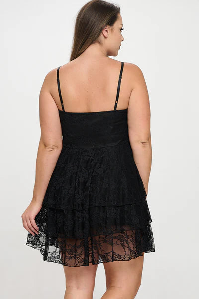 Twist Front Tiered Lace Mini Dress - PLUS