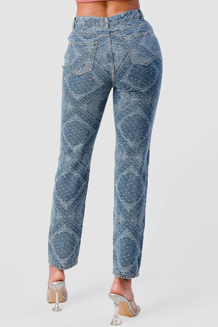 PRINT WASH HIGH WAISTED STRAIGHT LEG JEANS