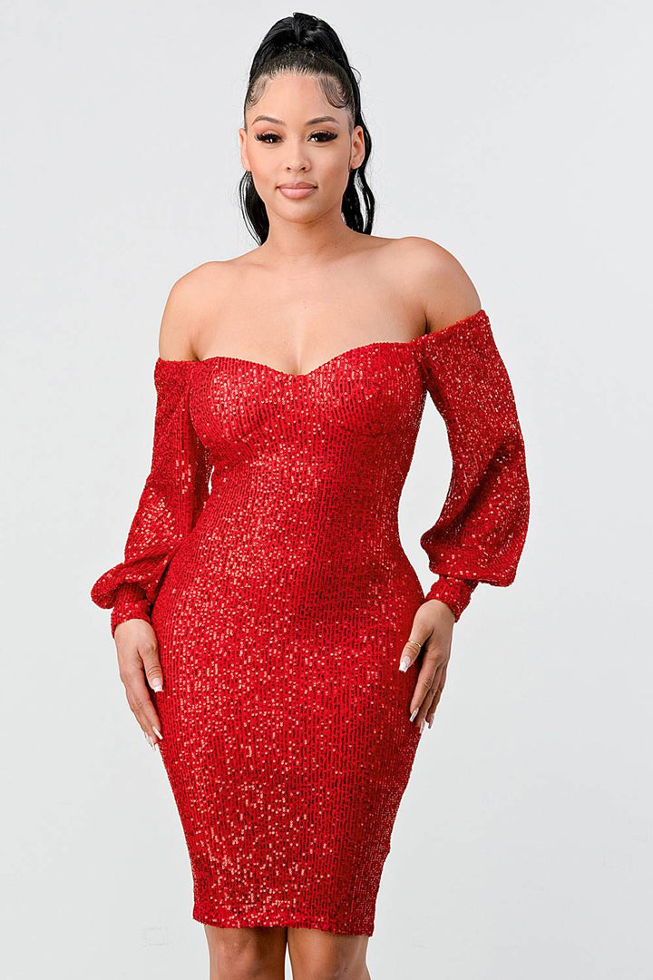 Off Shoulder Puff Sleeves Bodycon