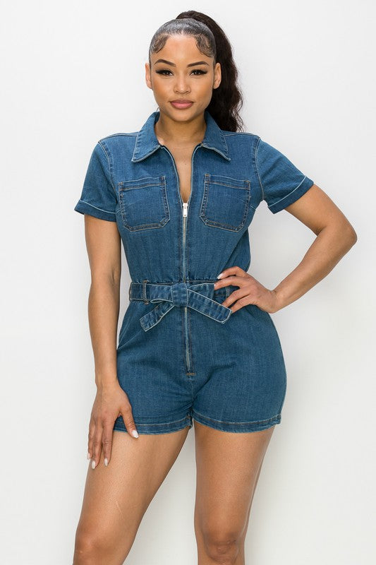 HIGH RISE BELTED ROMPER SHORTS