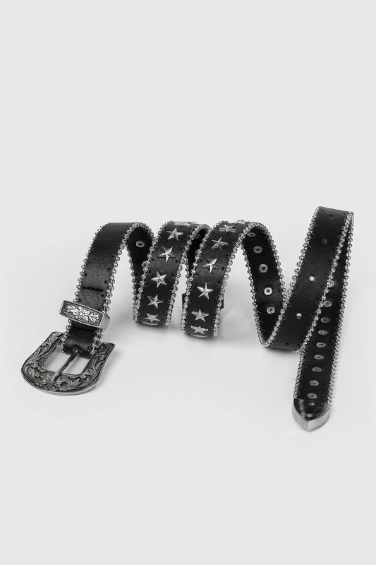 RETRO STAR EMBOSSED LEATHER BELT