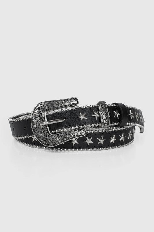 RETRO STAR EMBOSSED LEATHER BELT