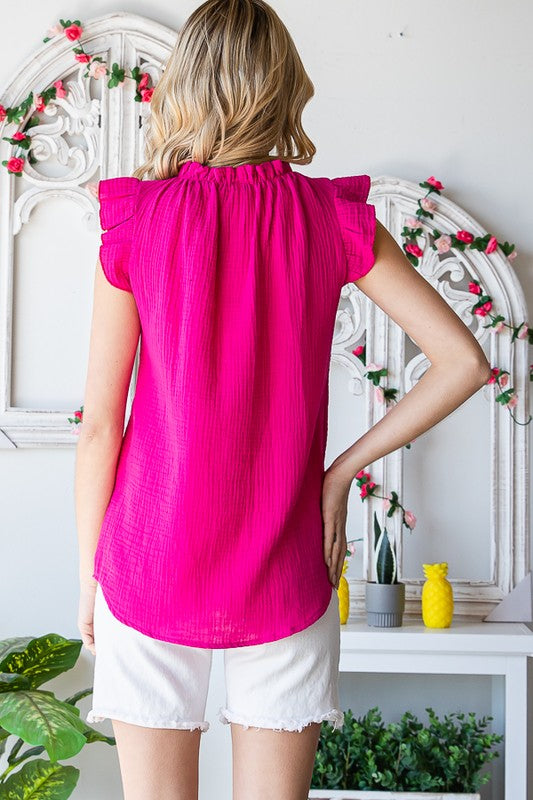 SOLID RUFFLE MOCK NECK BLOUSE