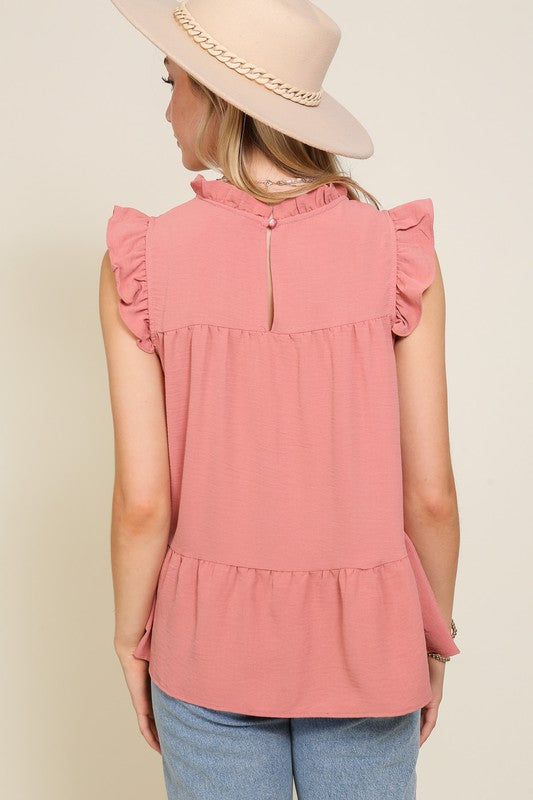 BABYDOLL TOP WITH RUFFLE SLEEVES AND NECKLINE