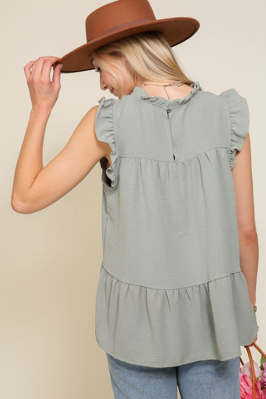 BABYDOLL TOP WITH RUFFLE SLEEVES AND NECKLINE