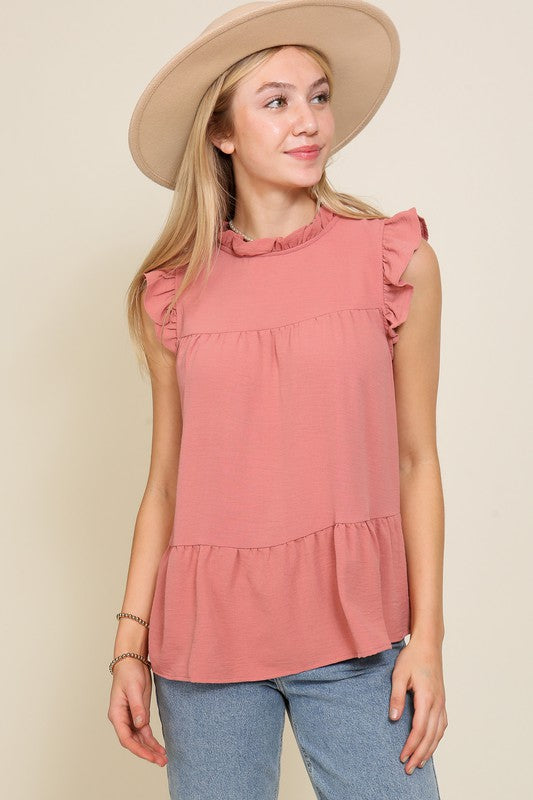 BABYDOLL TOP WITH RUFFLE SLEEVES AND NECKLINE