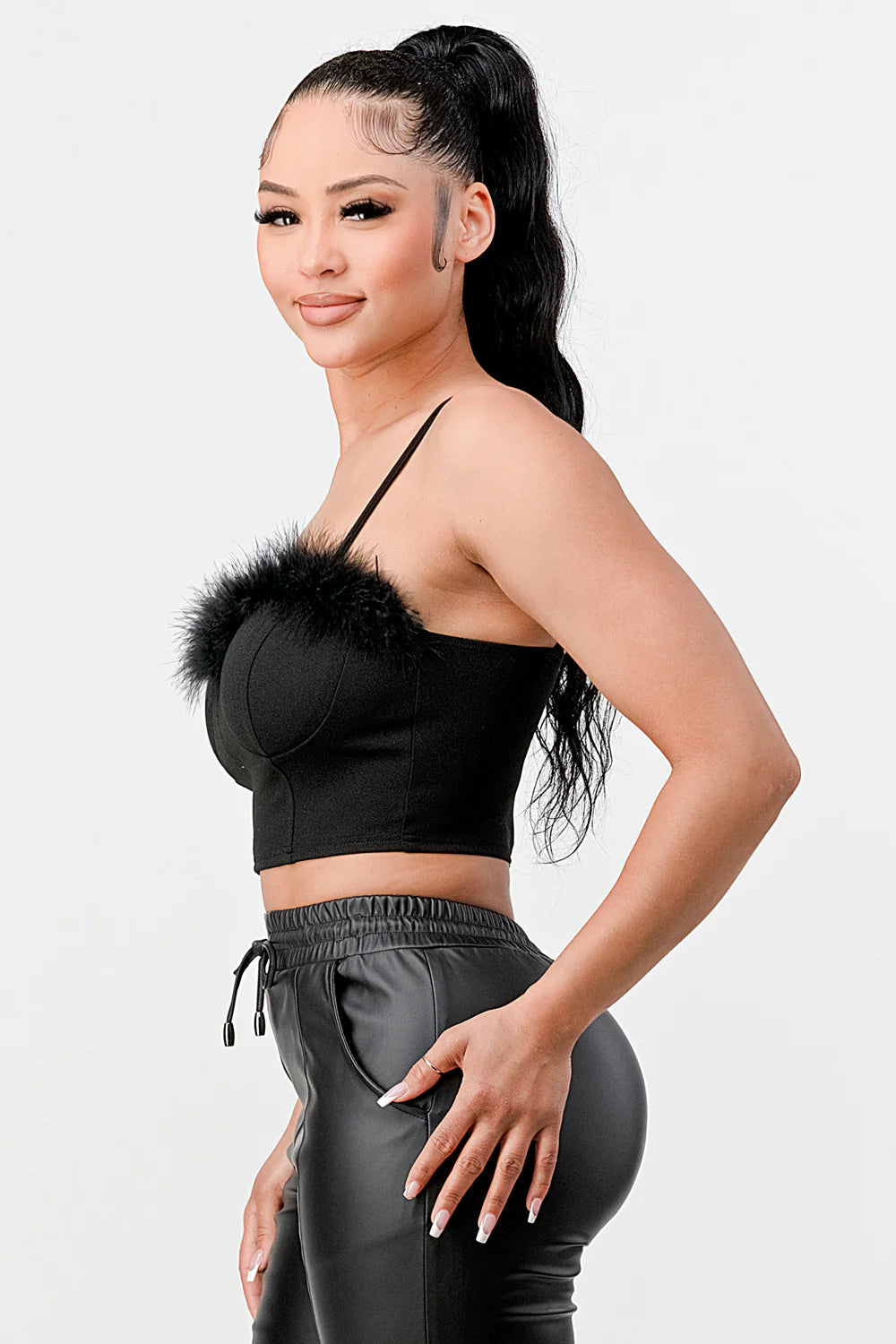 LUX FUR CREPE CROP TOP