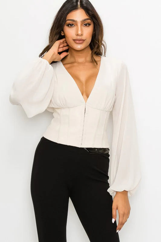 SUEDE AND CHIFFON COMBO TOP