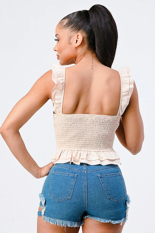 RUFFLED STRAPS SWEETHEART LAYERED COTTON TOP