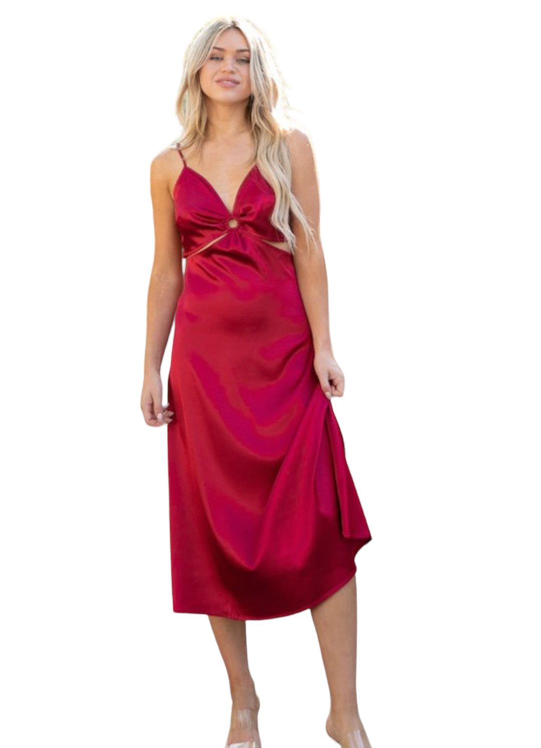 Solid Satin Midi Dress