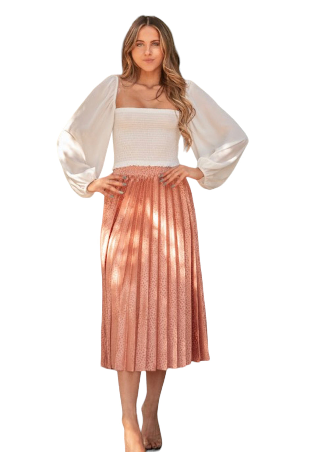 Print satin pleated skirt