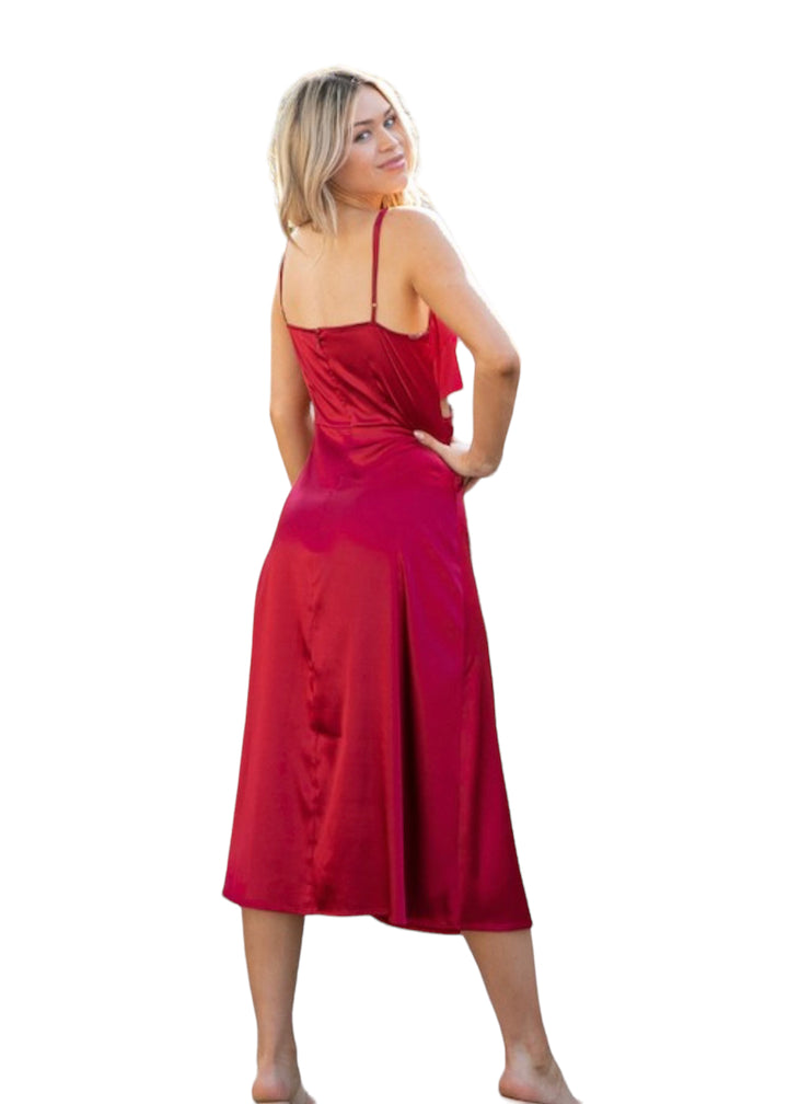 Solid Satin Midi Dress