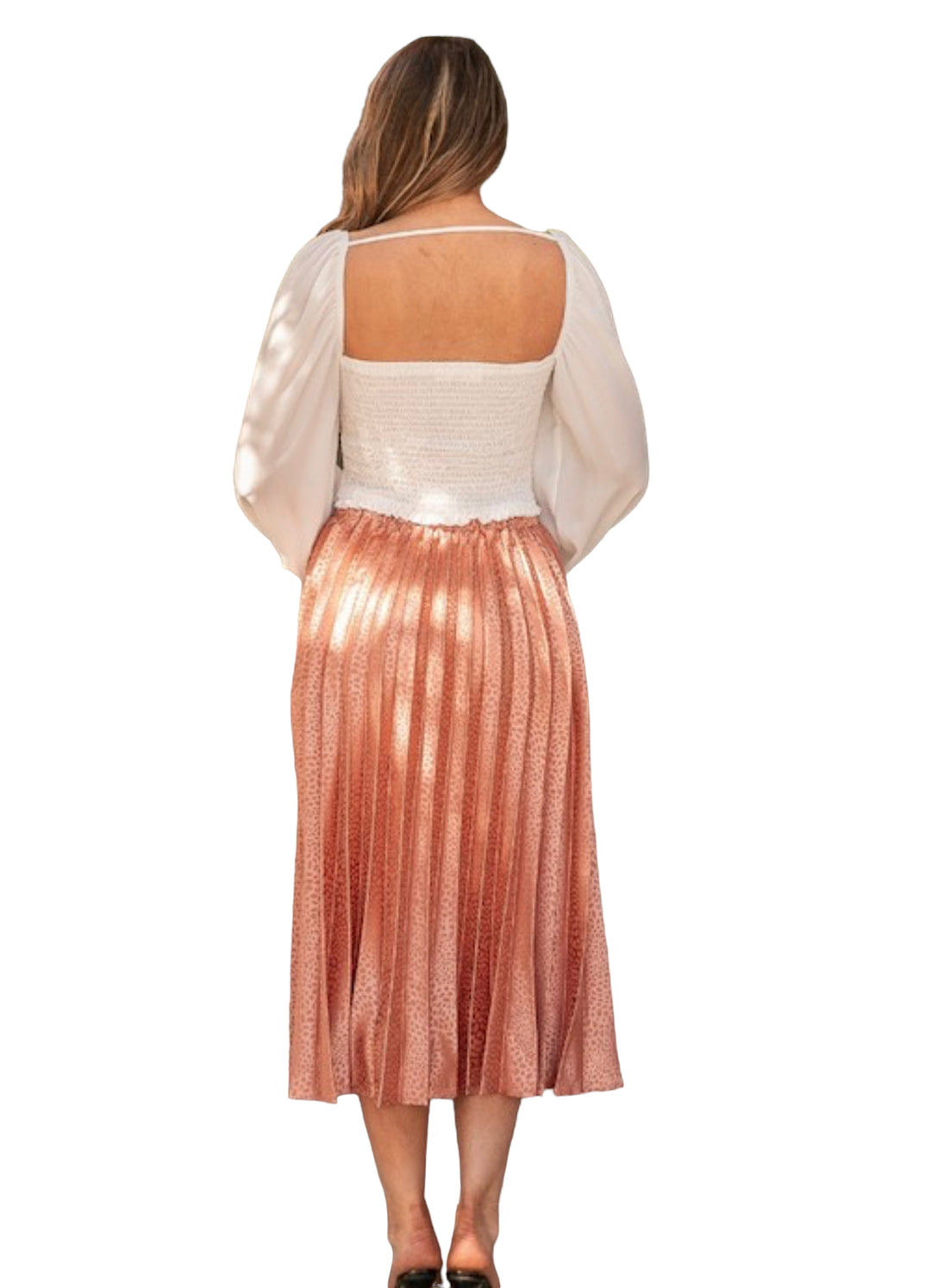 Print satin pleated skirt